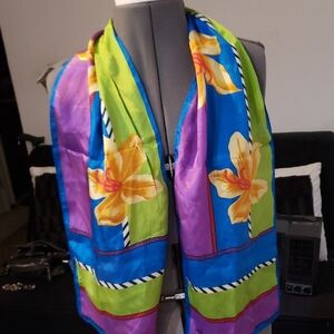 Colorful Floral Women's Scarf. 100% Silk.